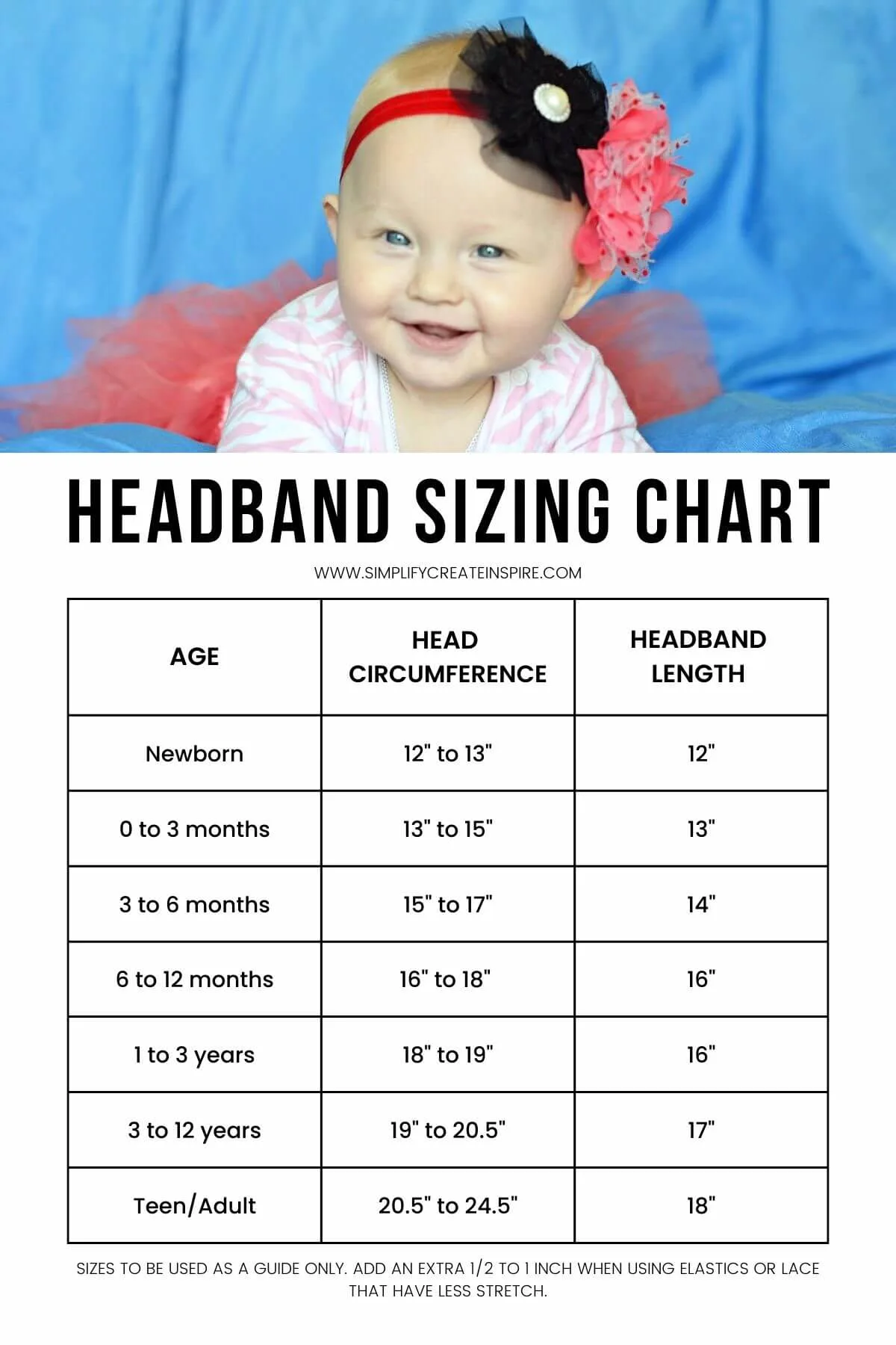 Baby headband size chart