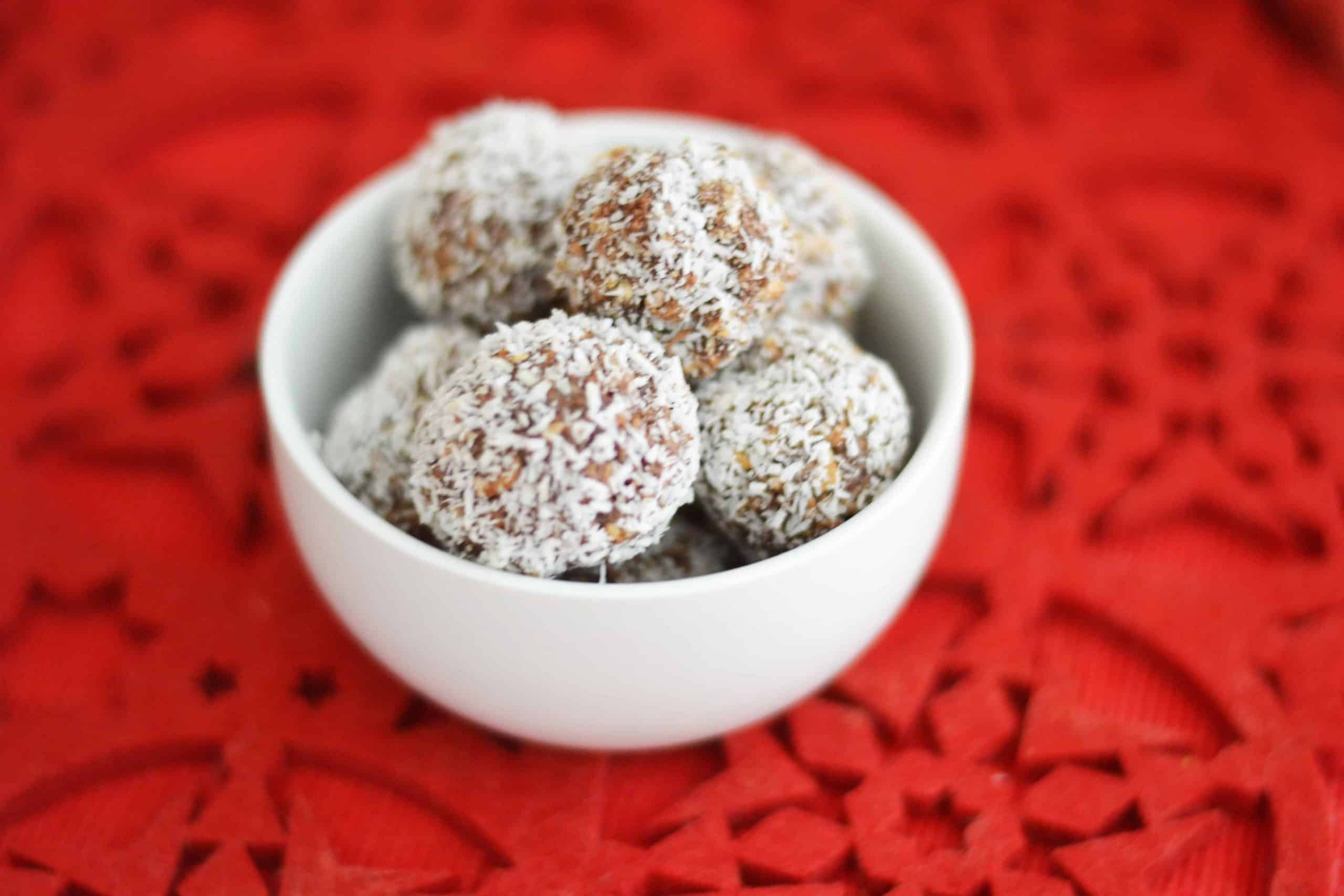 Rum balls in a bowl