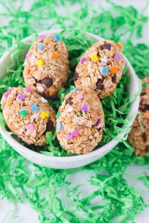 Healthy oatmeal peanut butter eggs in a bowl