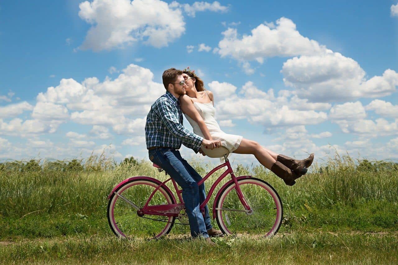 Couple on bike in love