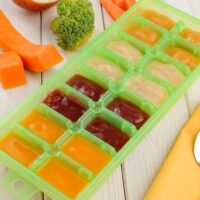 homemade baby puree in ice cube tray