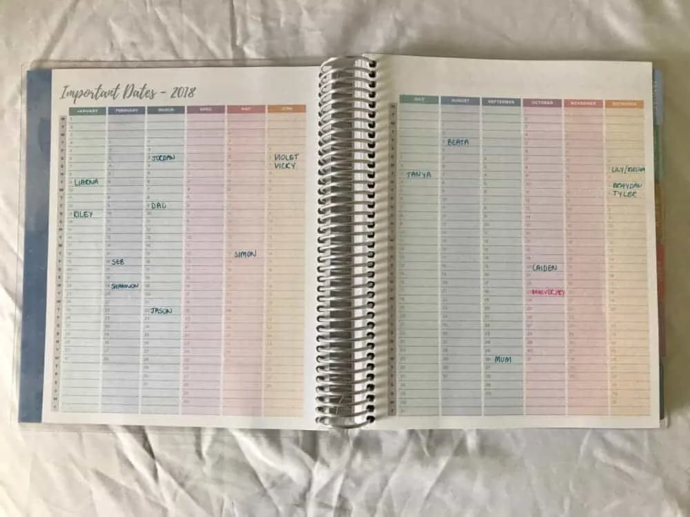 Setting up a new planner with important dates