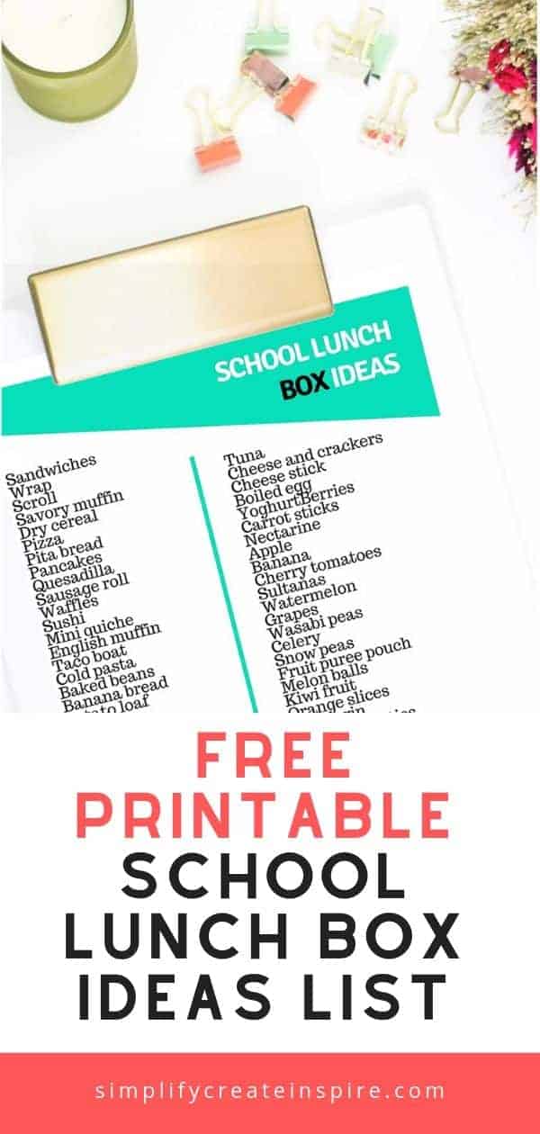 School lunch box ideas printable