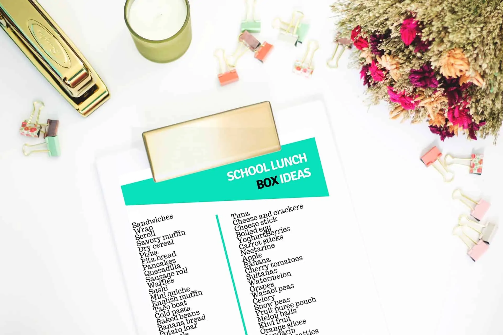 Lunch box ideas printable list