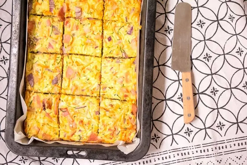 Zucchini and carrot slice in tray