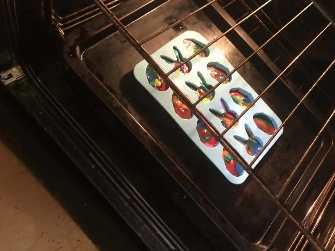 Melting crayons in the oven