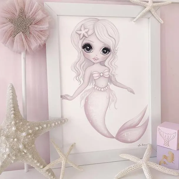 Mermaid wall print ocean themed bedroom