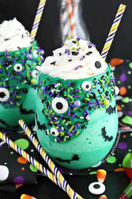 Green monster milkshake with candy
