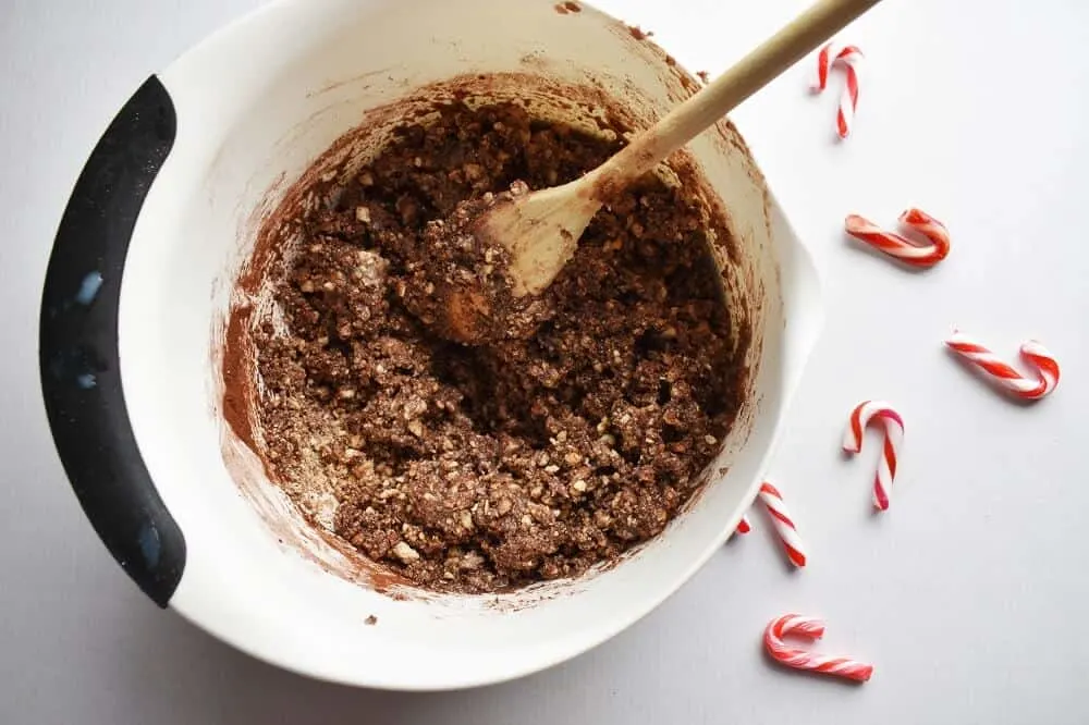 Mixing bowl with ingredients and candy canes