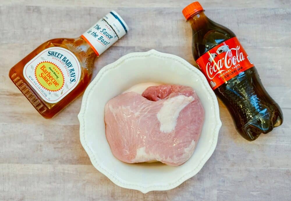 Ingredients for pulled pork in crock pot with cola
