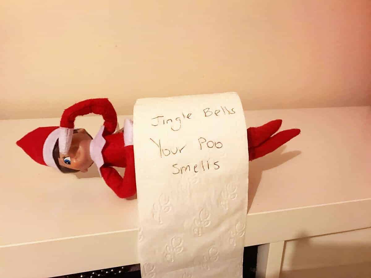 Creative & Easy Elf On The Shelf Ideas (50+ Ideas) 11 Jingle Bells Your Poo Smells