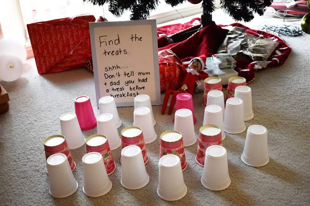 Creative & Easy Elf On The Shelf Ideas (50+ Ideas) 37 Find the treats elf on the shelf game