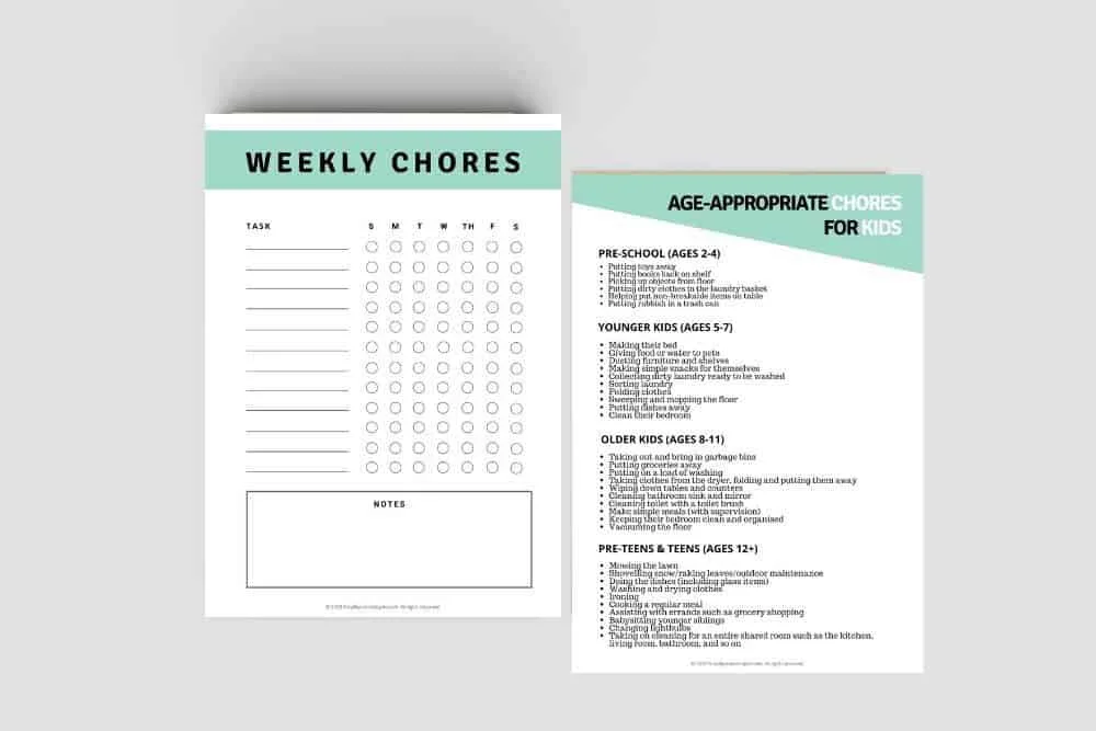 Free printable chore chart and printable chores list by age