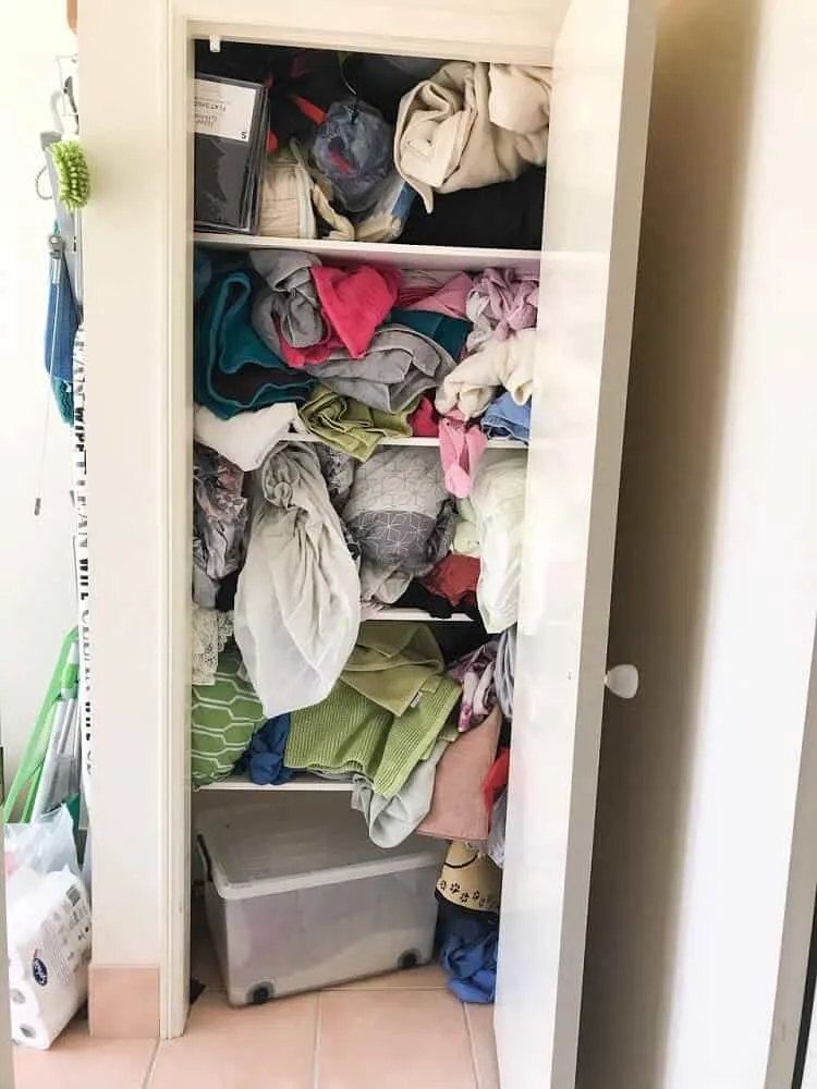 Messy laundry closet