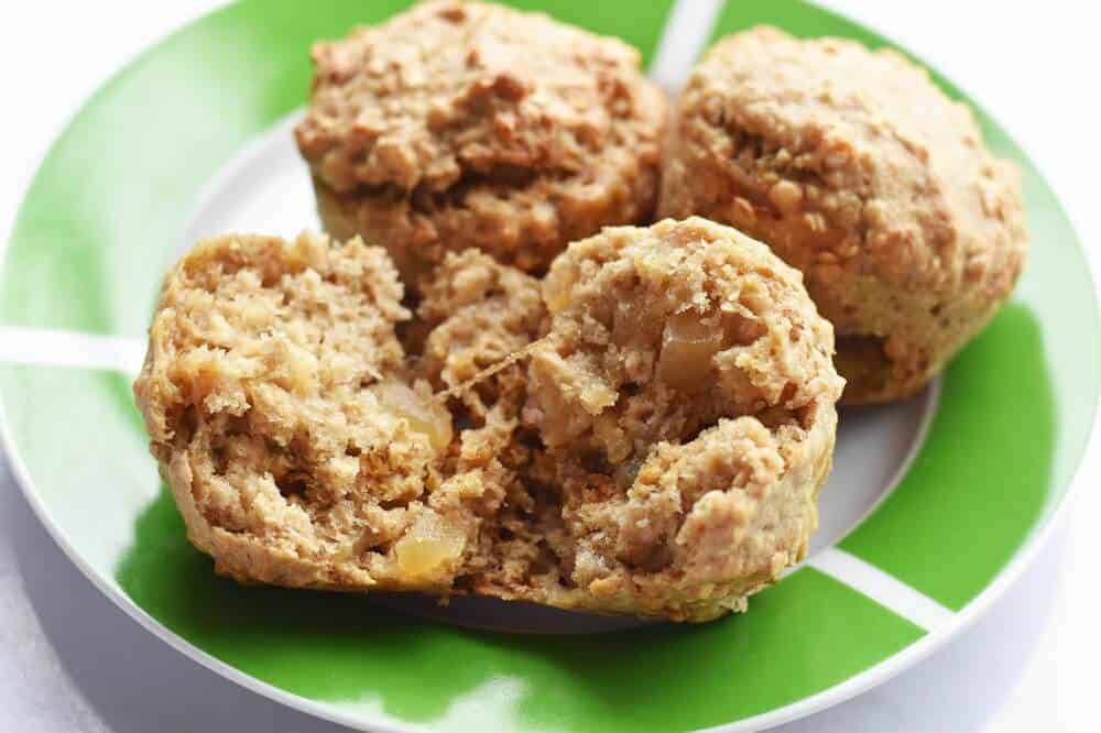 Banana oat apple muffin up close