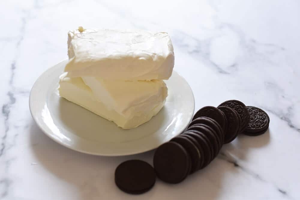 Cream cheese blocks and oreos