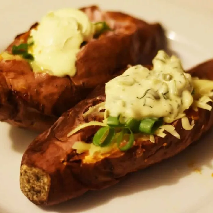 Air fryer baked sweet potatoes with sour cream