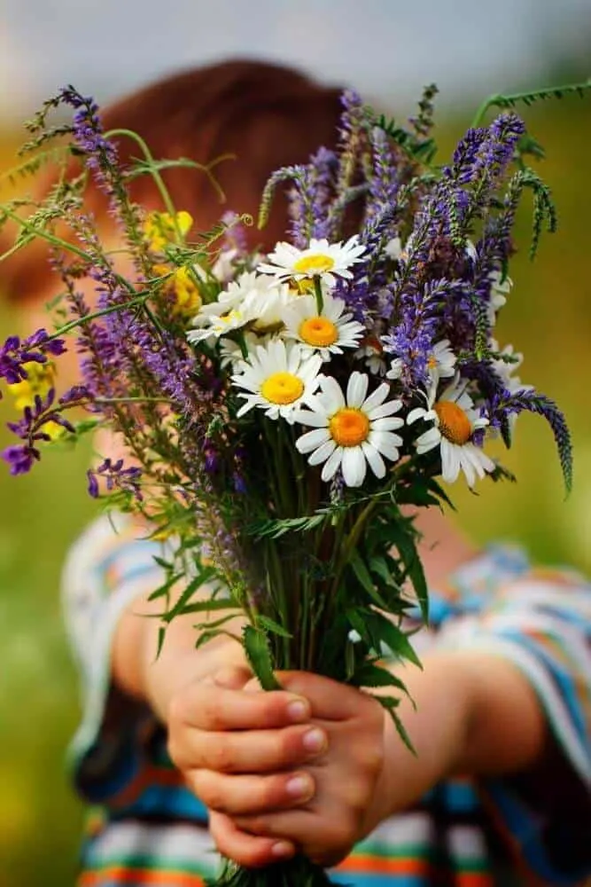 Child giving a bunch of flowers