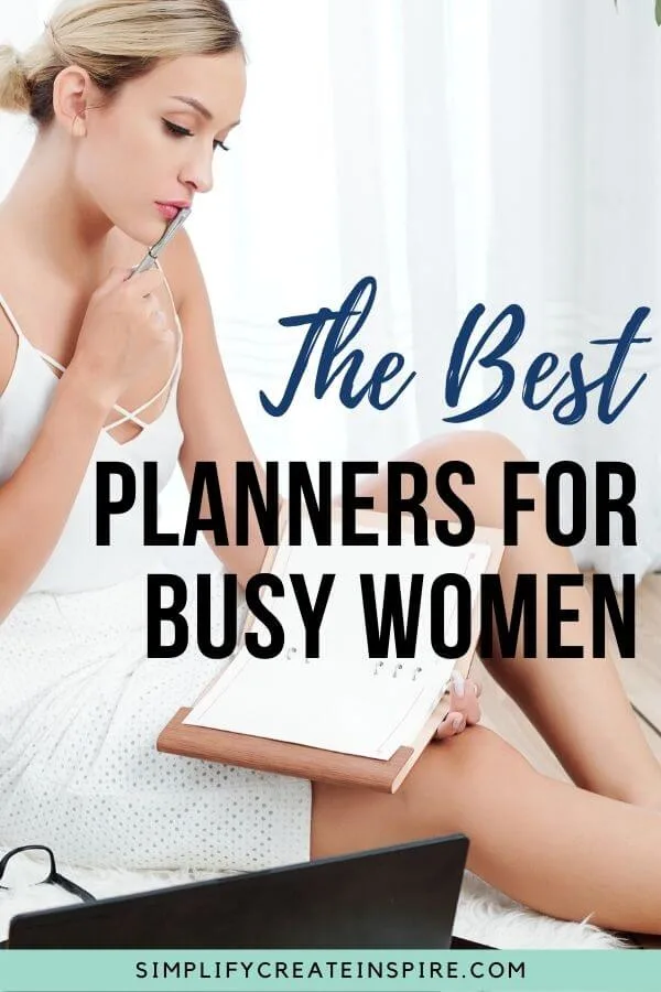 Woman with her planner on her lap and text that reads best planners for women