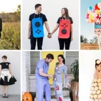 collage of couples dressed in diy halloween costumes