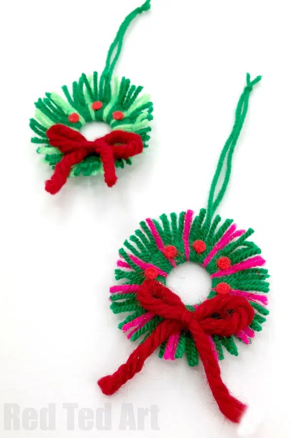 Yarn wreath diy ornaments.