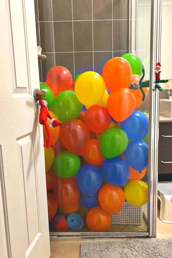 Balloons in shower elf trick