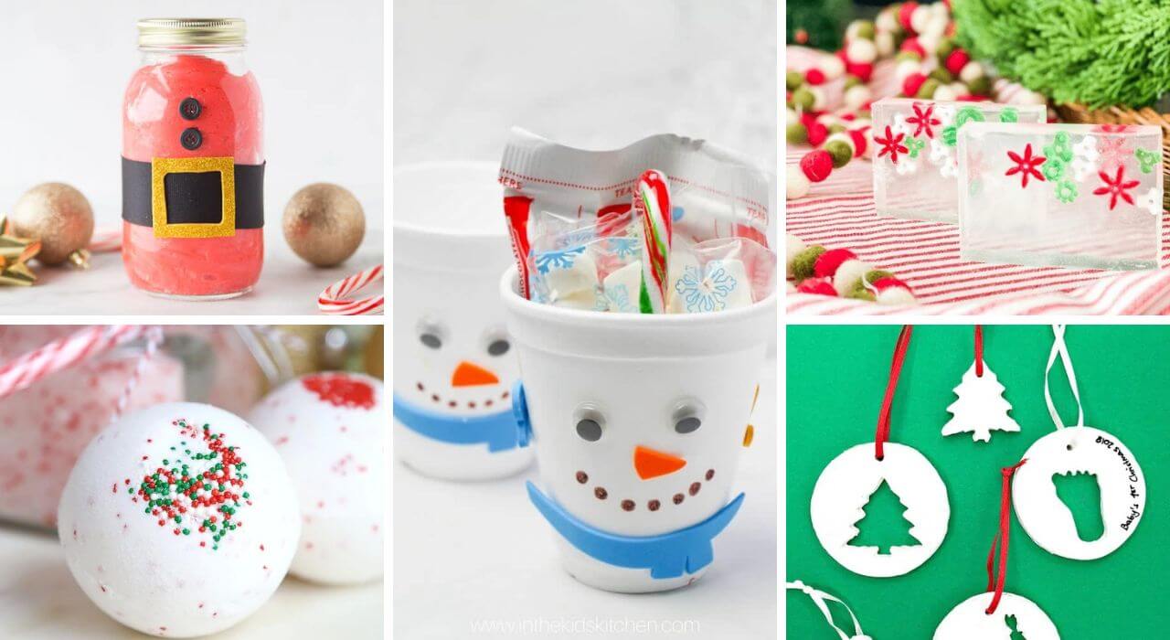 Collage of easy diy class gift ideas for students to make for christmas.