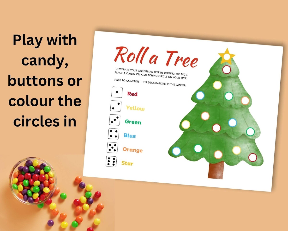 Christmas roll a tree candy dice game.