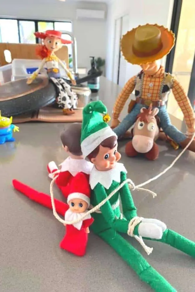Elf on the shelf with toy story characters