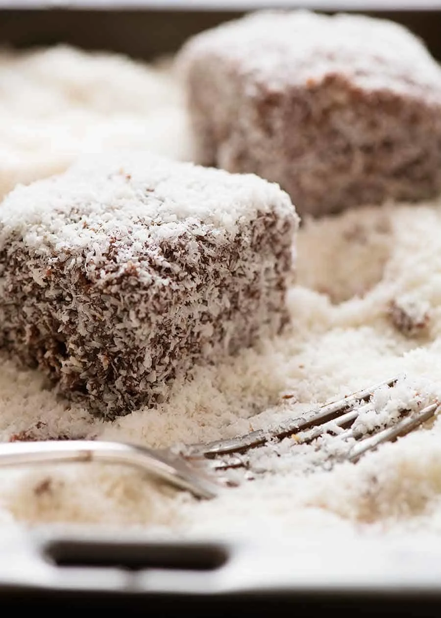 Lamingtons with a fork