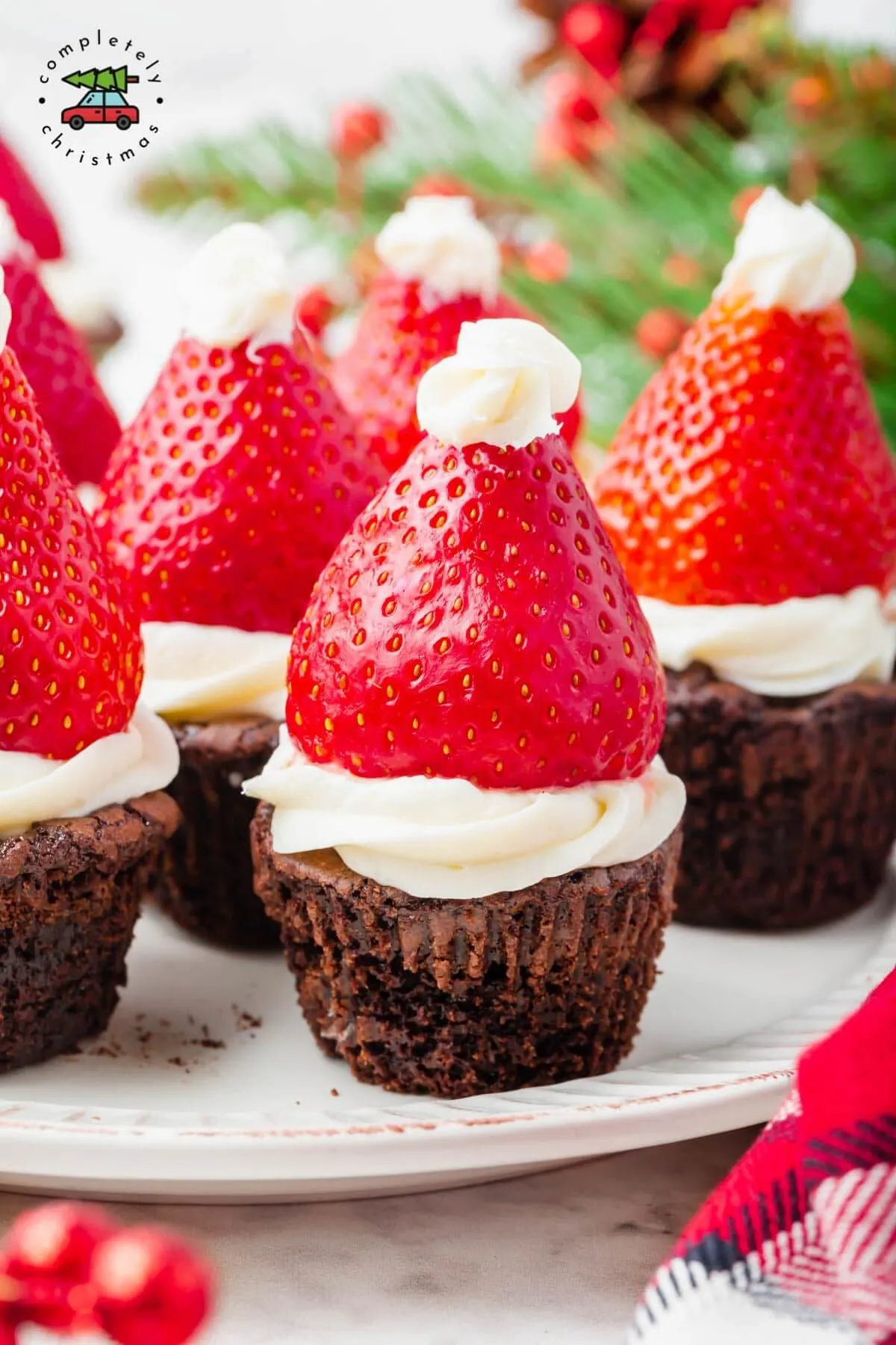 Brownie santa hat strawberries