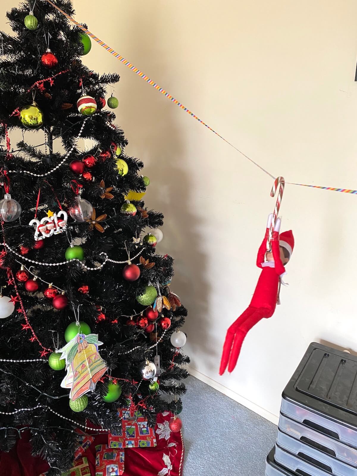 ziplining elf on the shelf.