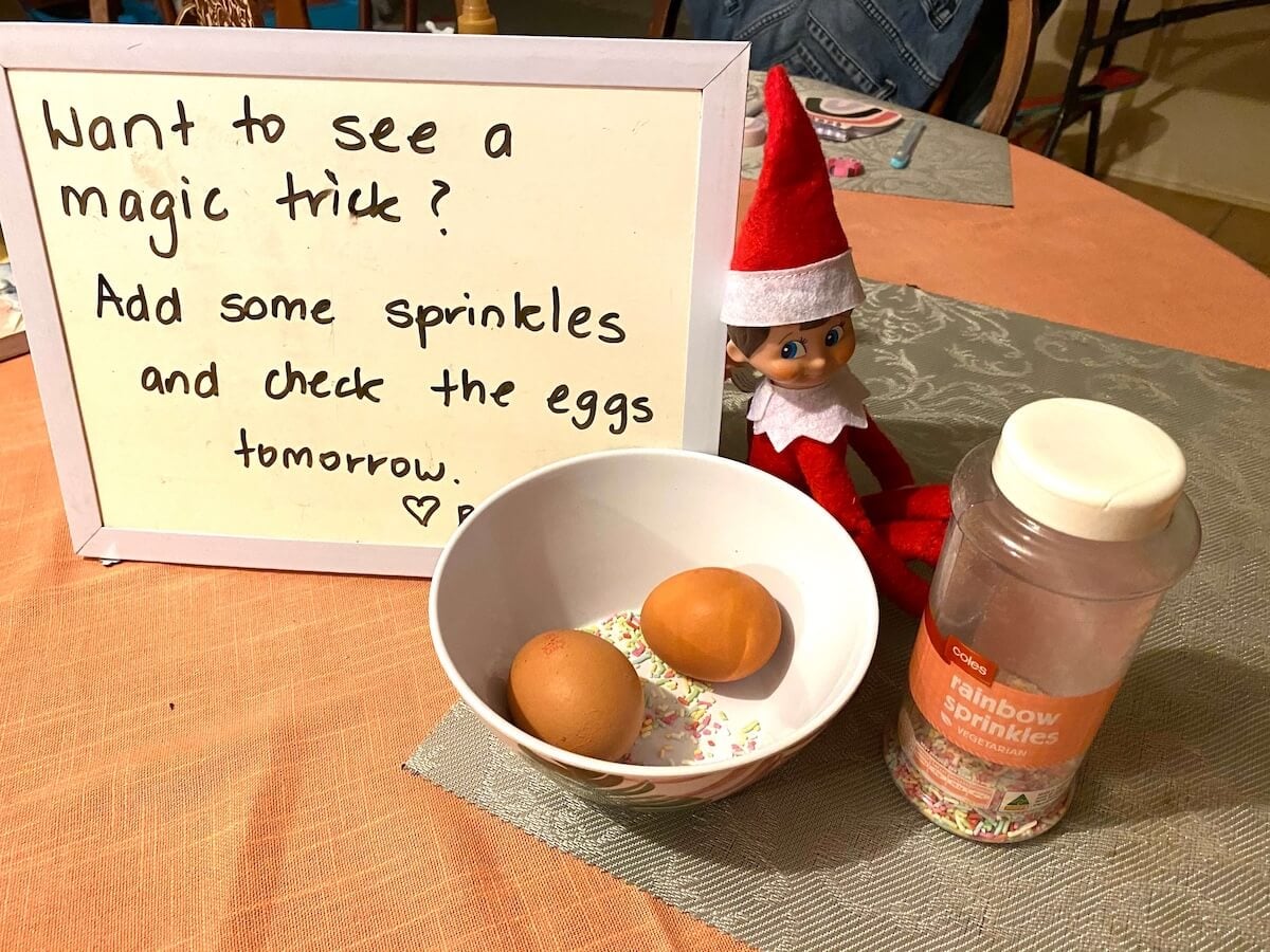 kinder suprise elf on the shelf trick.
