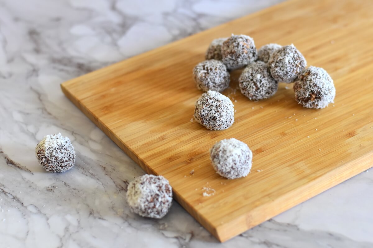 rum balls on a serving board
