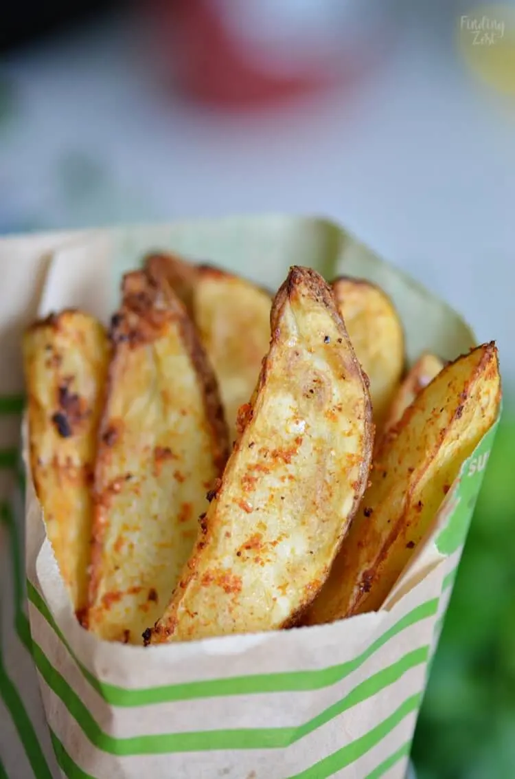 Air fryer potato wedges in paper bag