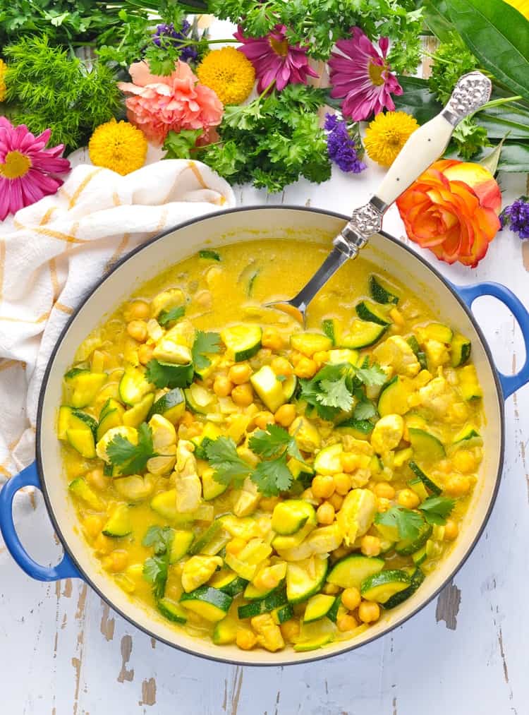 Coconut chicken curry in serving dish