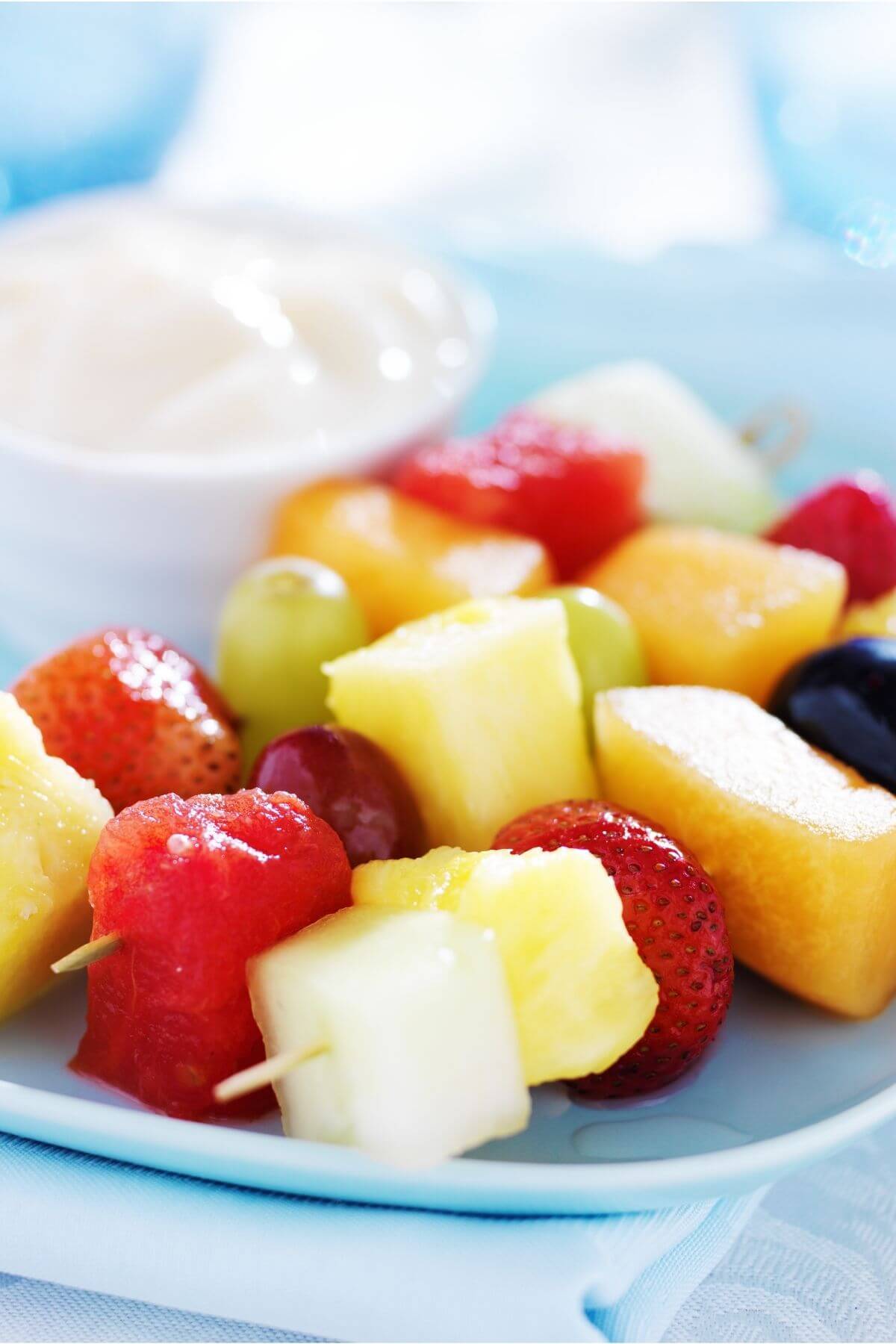 Fruit kabobs on a plate
