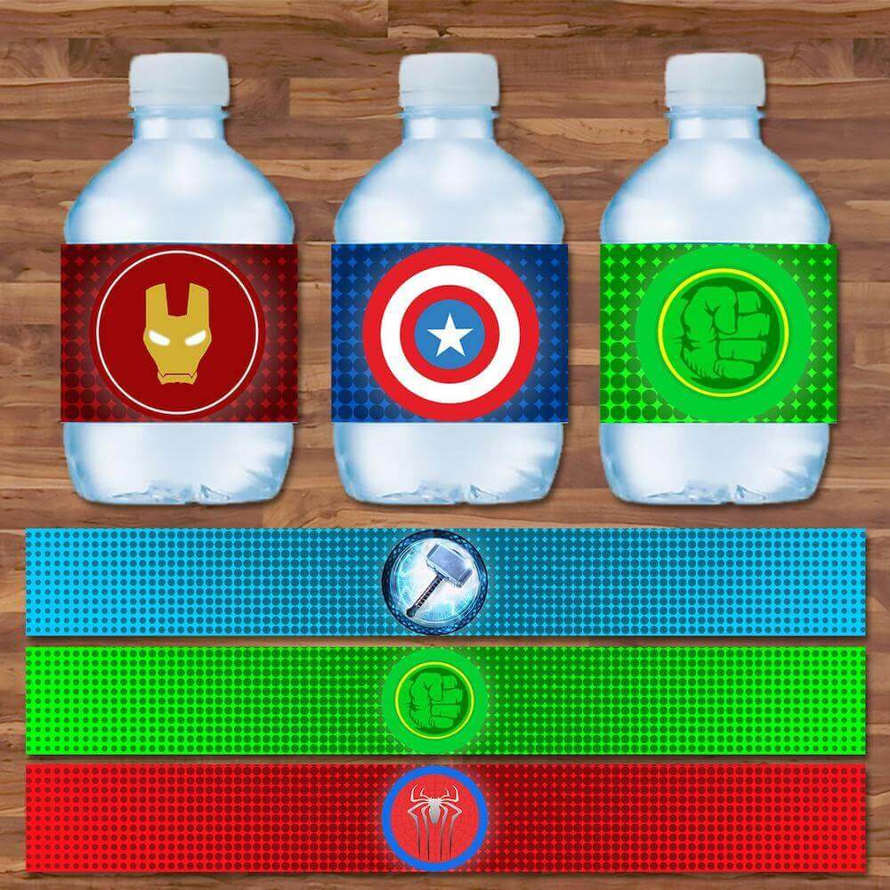 Avengers birthday party bottle wraps