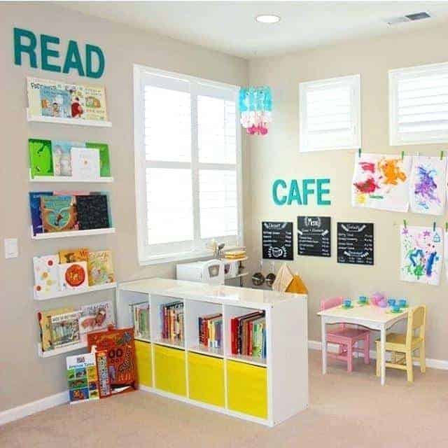 Kallax playroom cafe and bookshelf