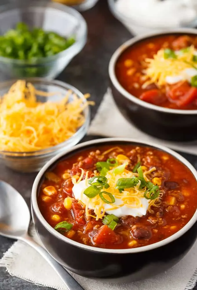 Taco chilli recipe in bowls