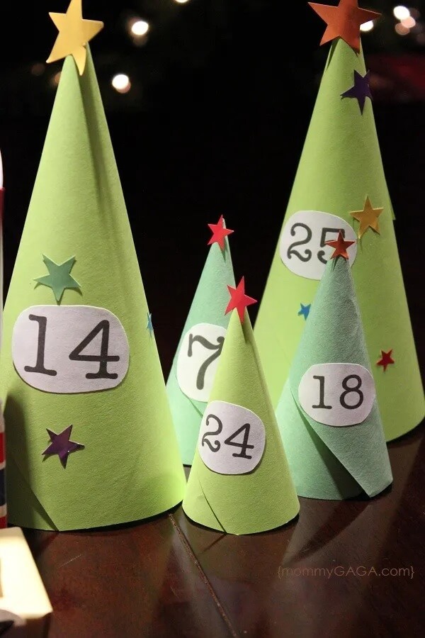 Cone shaped christmas tree advent calendar.