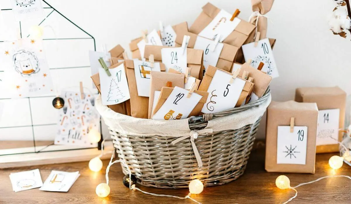 numbered brown envelopes in a basket