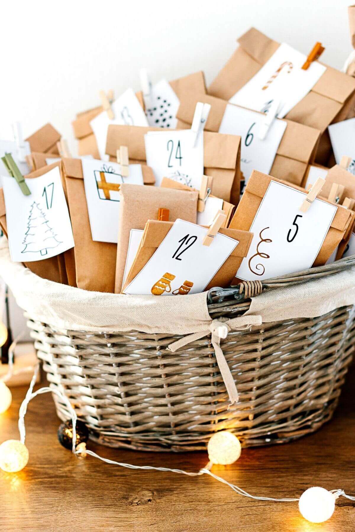 Advent gifts in basket
