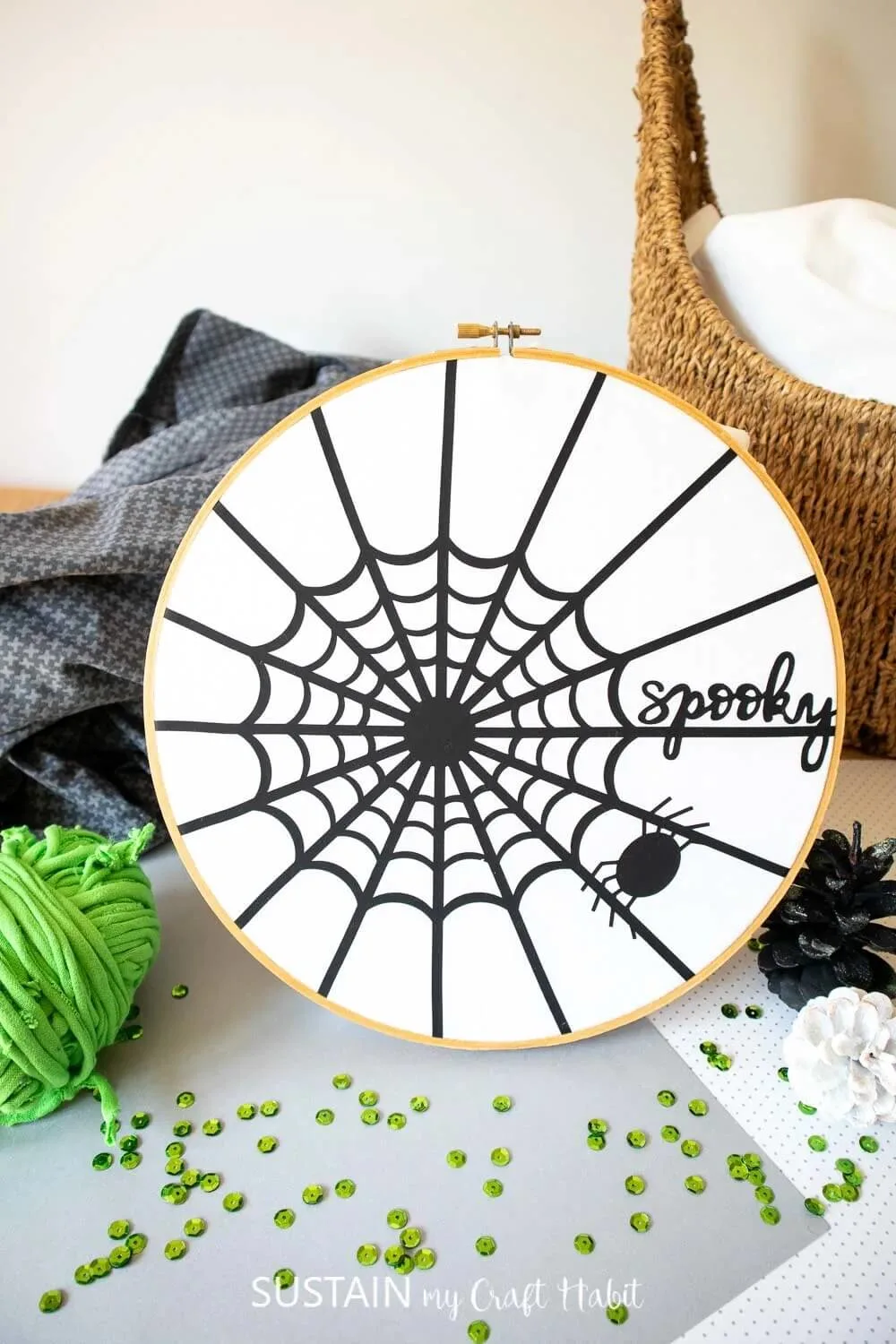 Cricut spider web hoop decoration