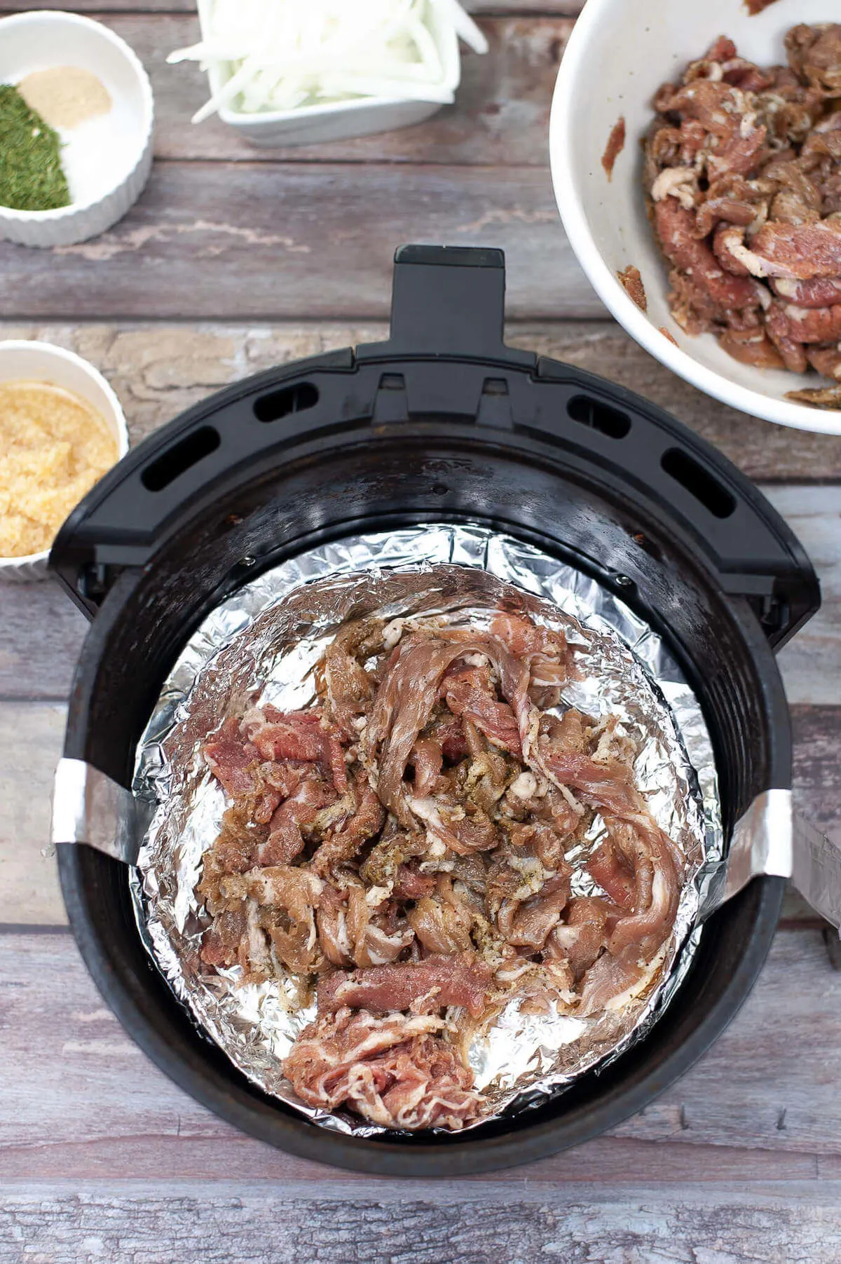 Air fryer gyros meat ready to cook