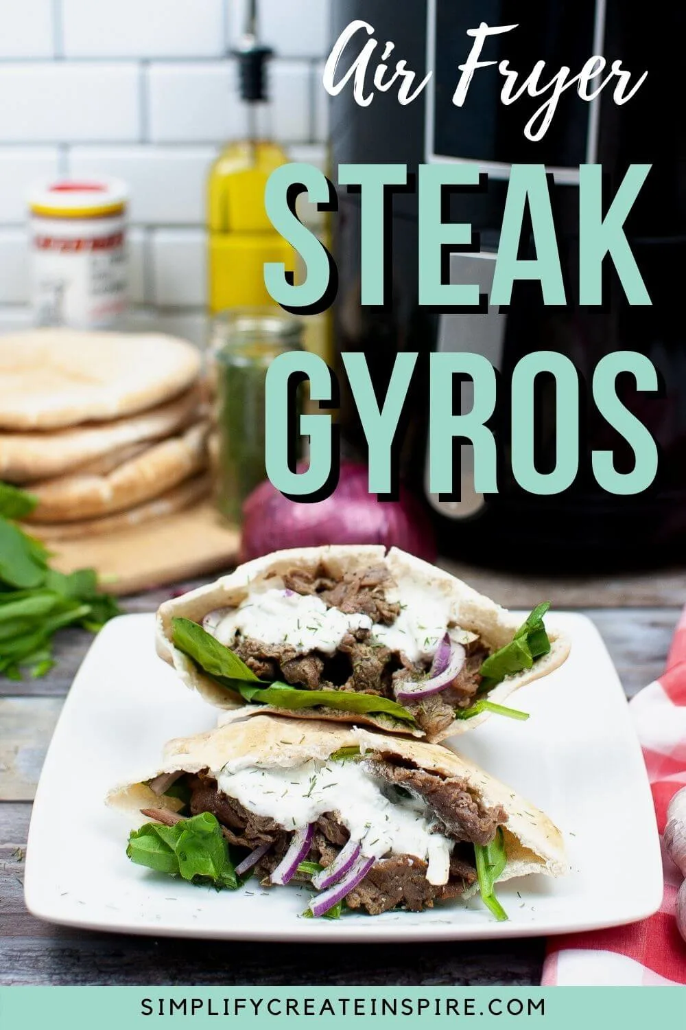 Air fryer steak gyros recipe with homemade tzatziki sauce