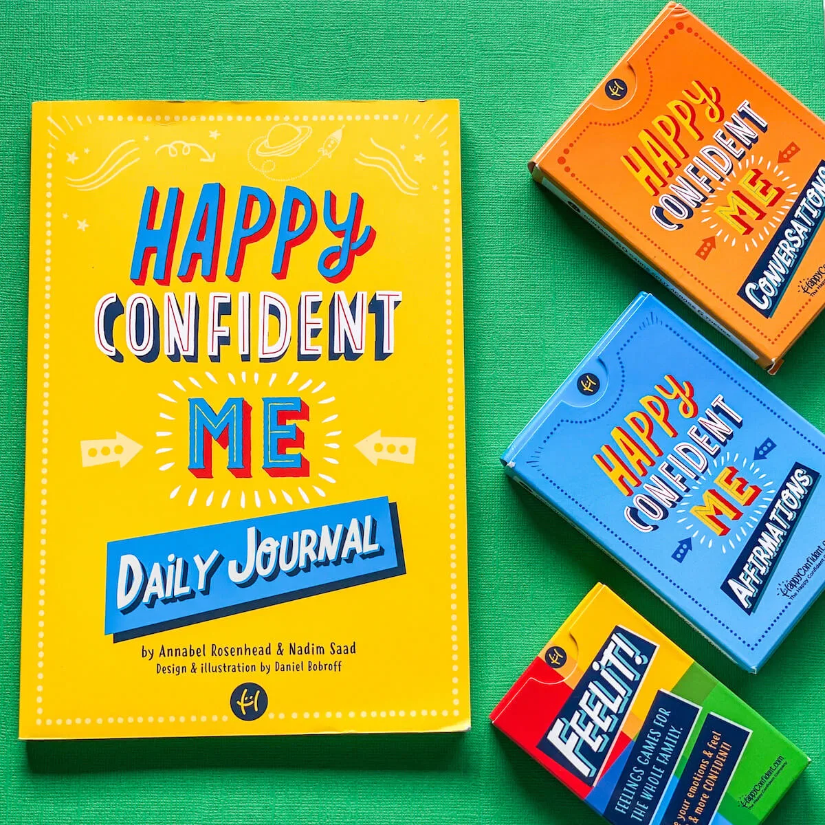 Happy confident me journal with feelings game and affirmations cards