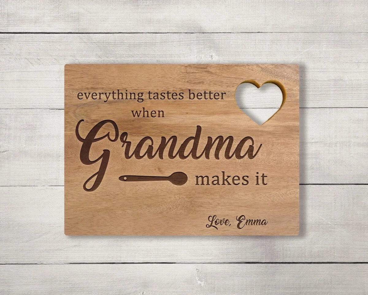 Personalised wooden chopping board with grandmother message