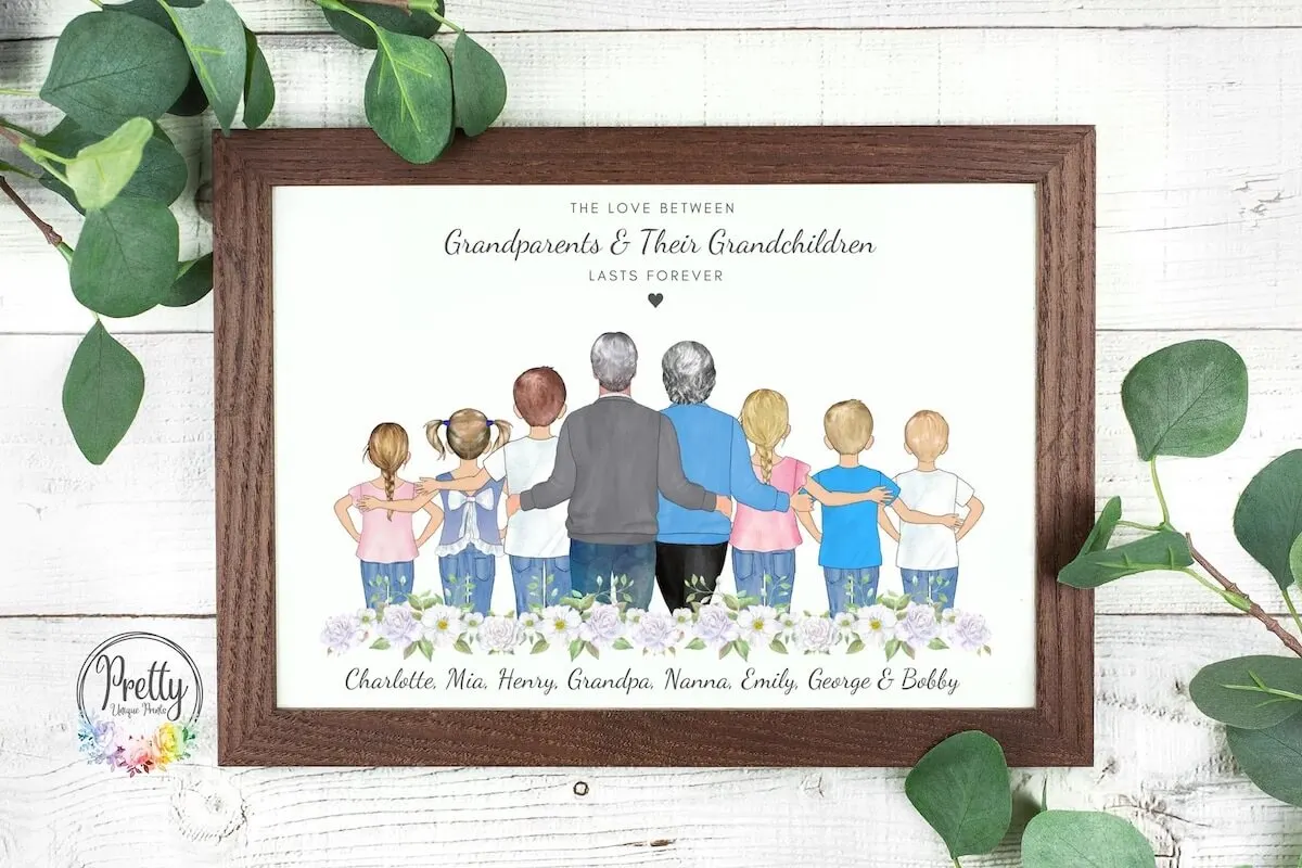 Personalised digital wall art for grandparents with grandchildren