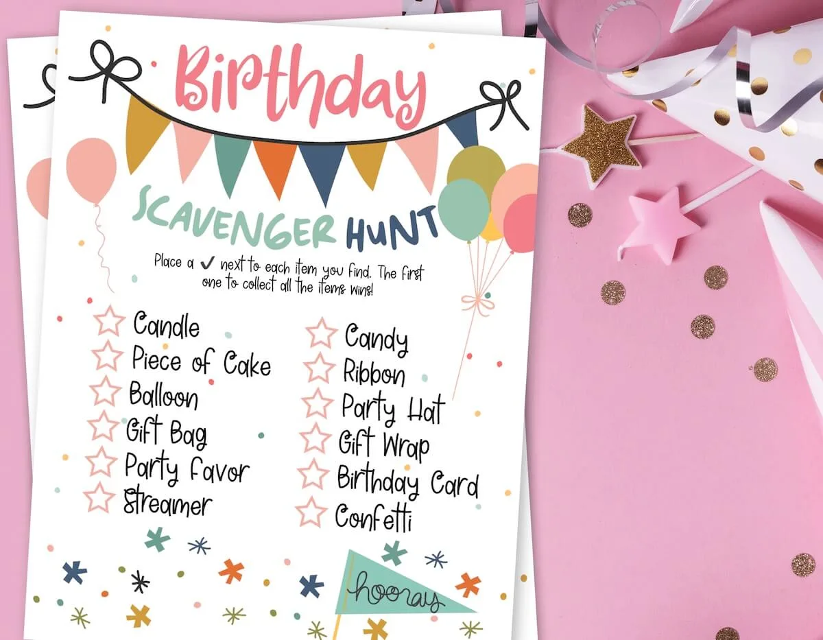 Birthday scavenger hunt printable